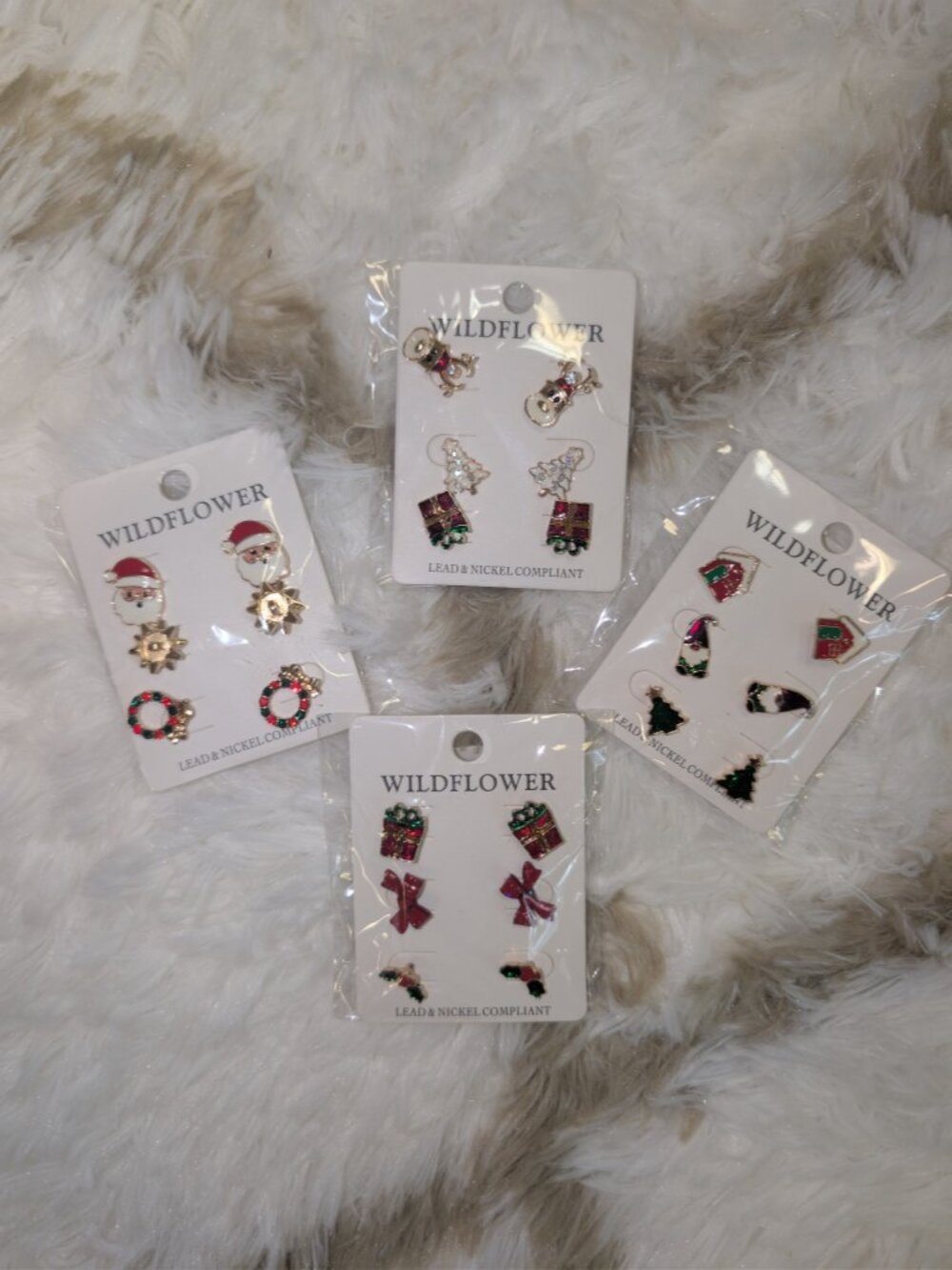 Wildflower Christmas Stud Earrings Set (3 Pairs) Santa Wreath Holiday Cute - Picture 2 of 2
